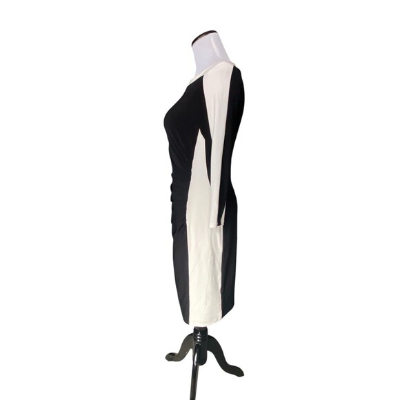 Lauren Ralph Lauen Colorblcok SheathDress Size 6 Petite Black Ruched Stretchy - Picture 4 of 11